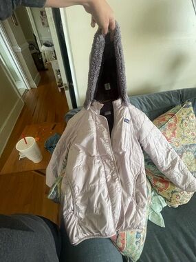 Patagonia Girls Pale Purple Quilted Puffer Jacket with Removable Hood